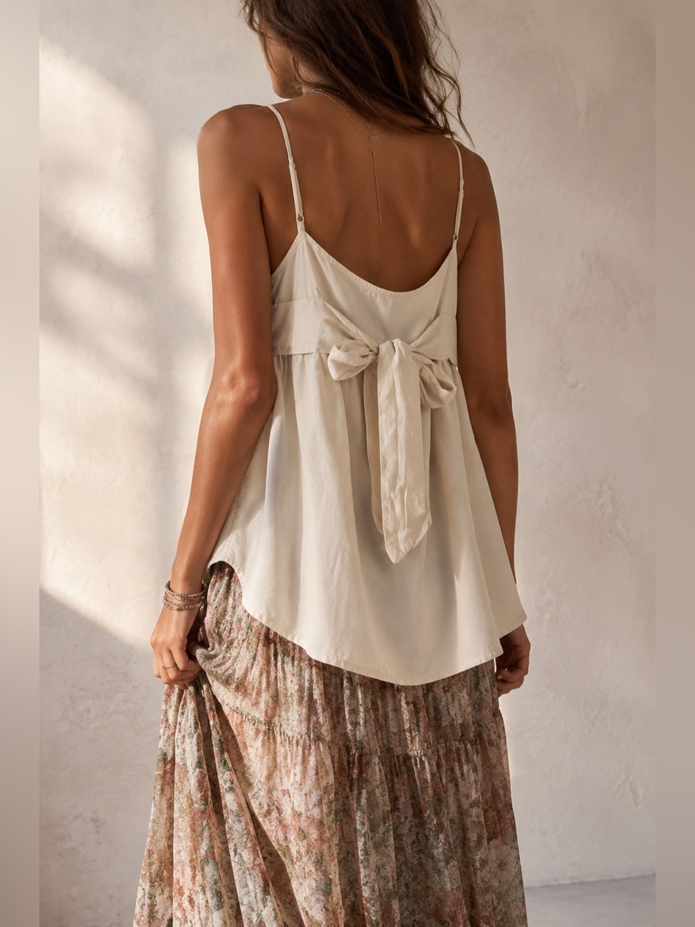MABLE Anthropologie Ivory Tencel Tie Back Babydoll Cami Top Small